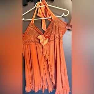 Orange Lace Halter Slip